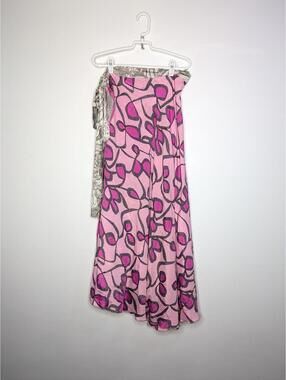 Pink Grey Floral Mixed Print Reversible Silk Wrap Skirt OSFM